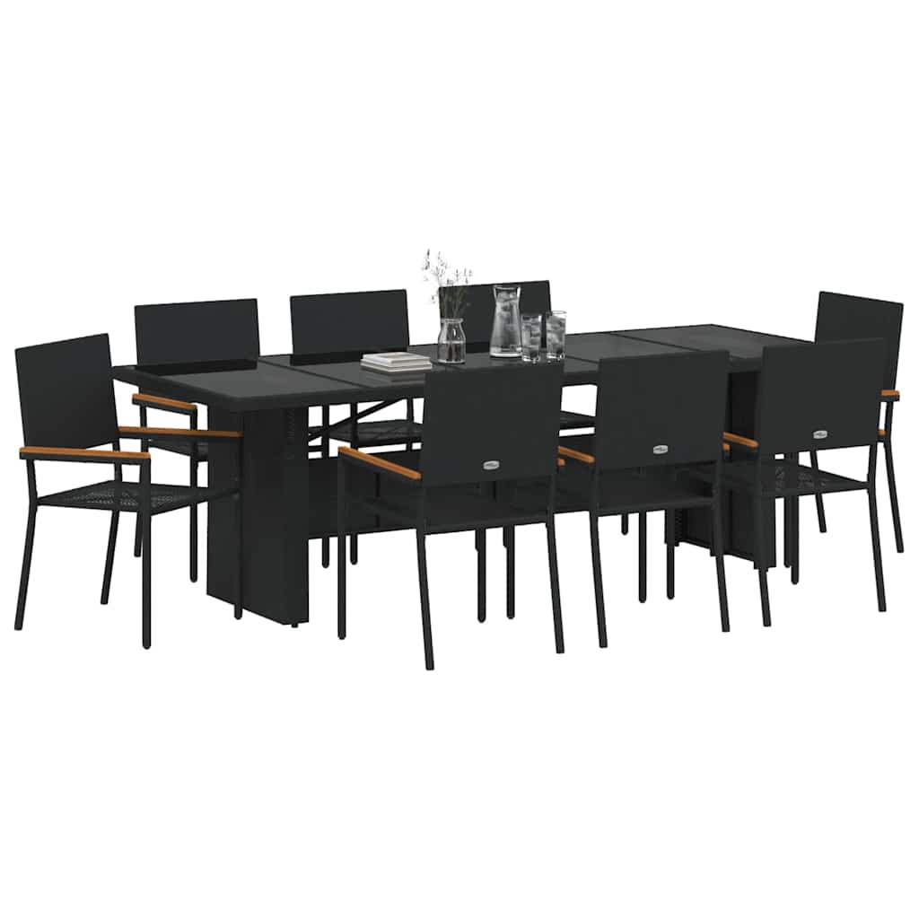 vidaXL Zestaw do jadalni w ogrodzie 9 pcs Czarny polirattan