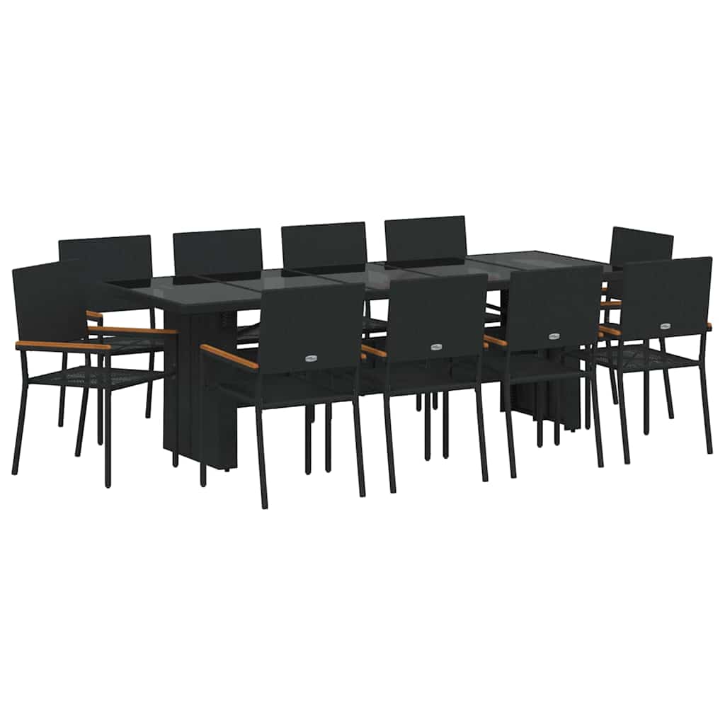 vidaXL Zestaw do jadalni w ogrodzie 11 pcs Czarny polirattan