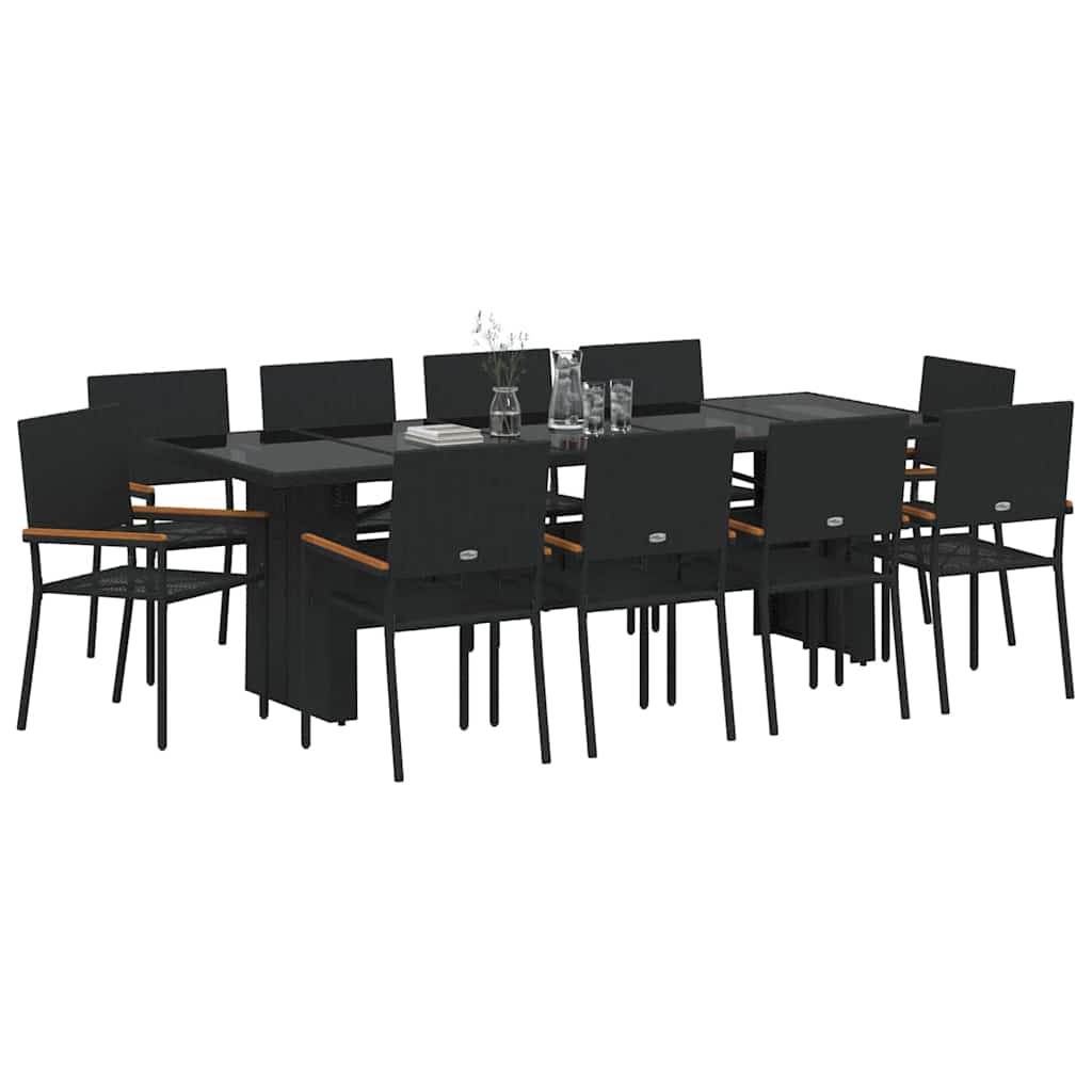 vidaXL Zestaw do jadalni w ogrodzie 11 pcs Czarny polirattan