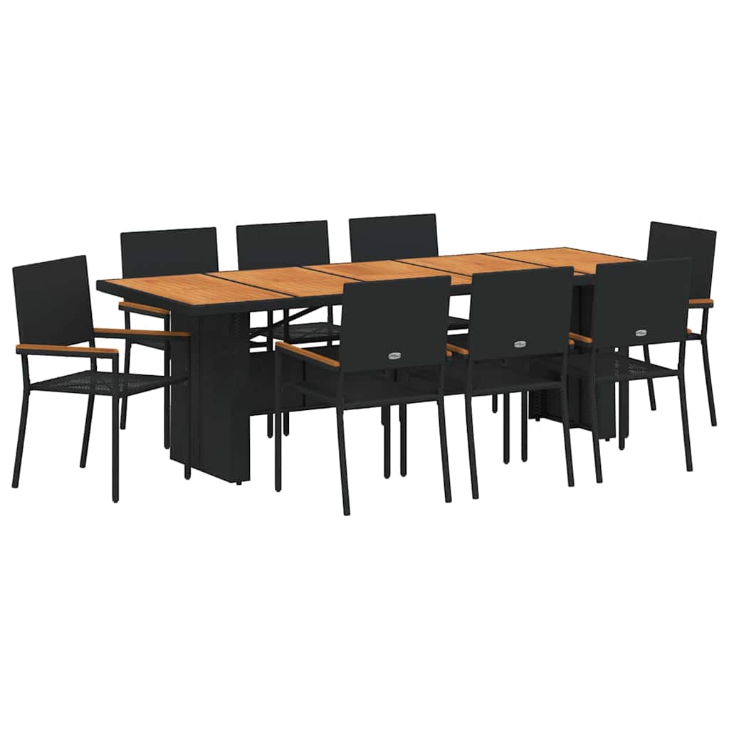 vidaXL Zestaw do jadalni w ogrodzie 9 pcs Czarny polirattan