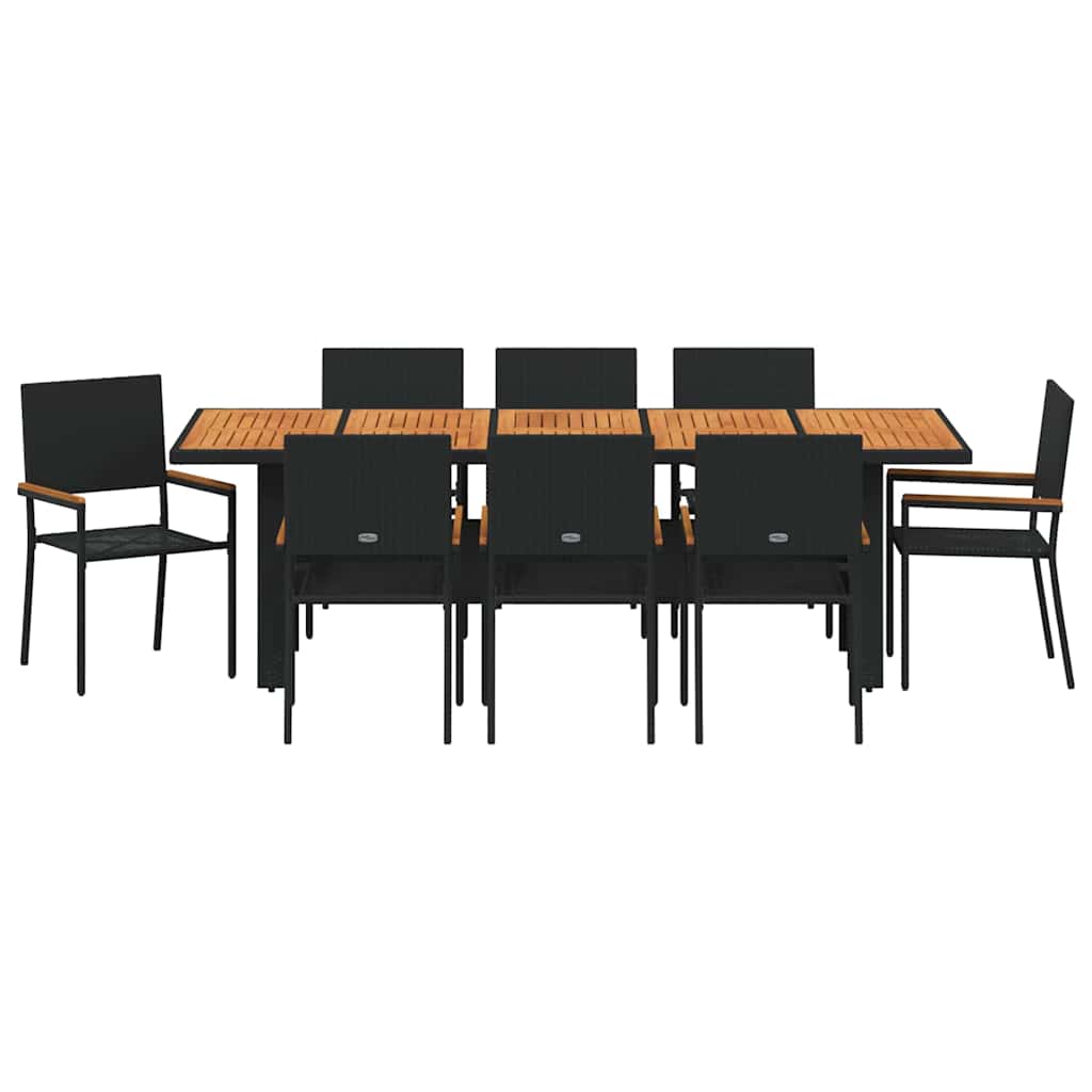 vidaXL Zestaw do jadalni w ogrodzie 9 pcs Czarny polirattan