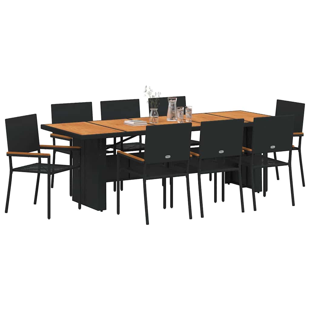 vidaXL Zestaw do jadalni w ogrodzie 9 pcs Czarny polirattan
