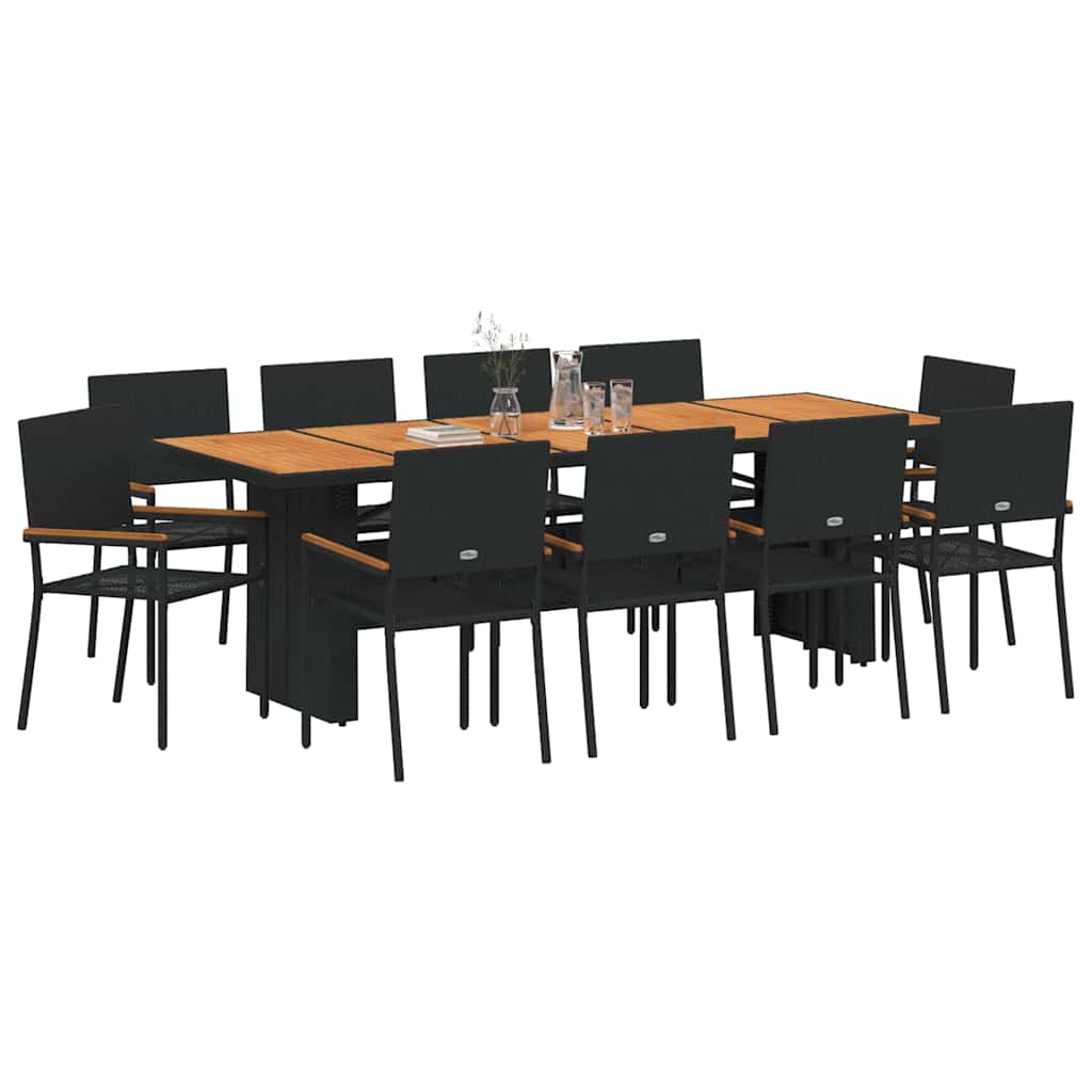 vidaXL Zestaw do jadalni w ogrodzie 11 pcs Czarny polirattan