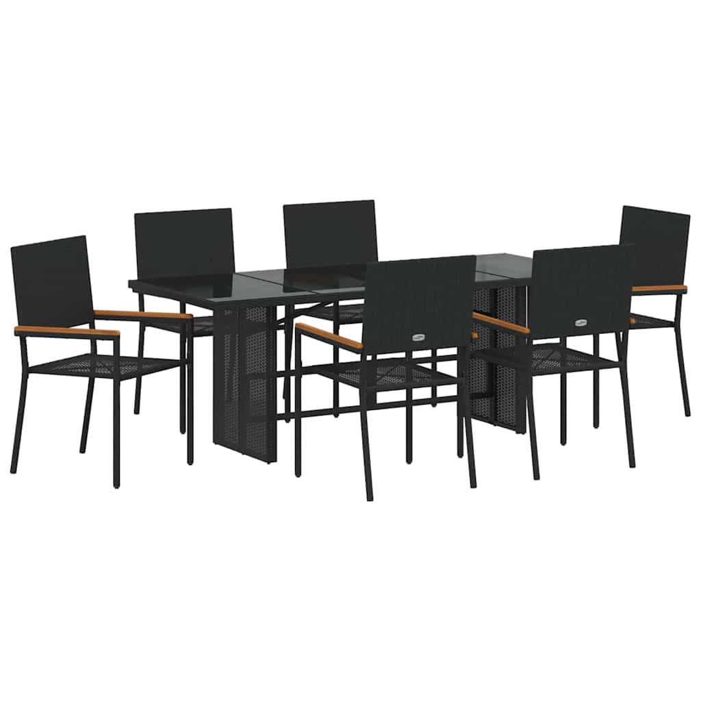 vidaXL Zestaw do jadalni w ogrodzie 7 pcs Czarny polirattan