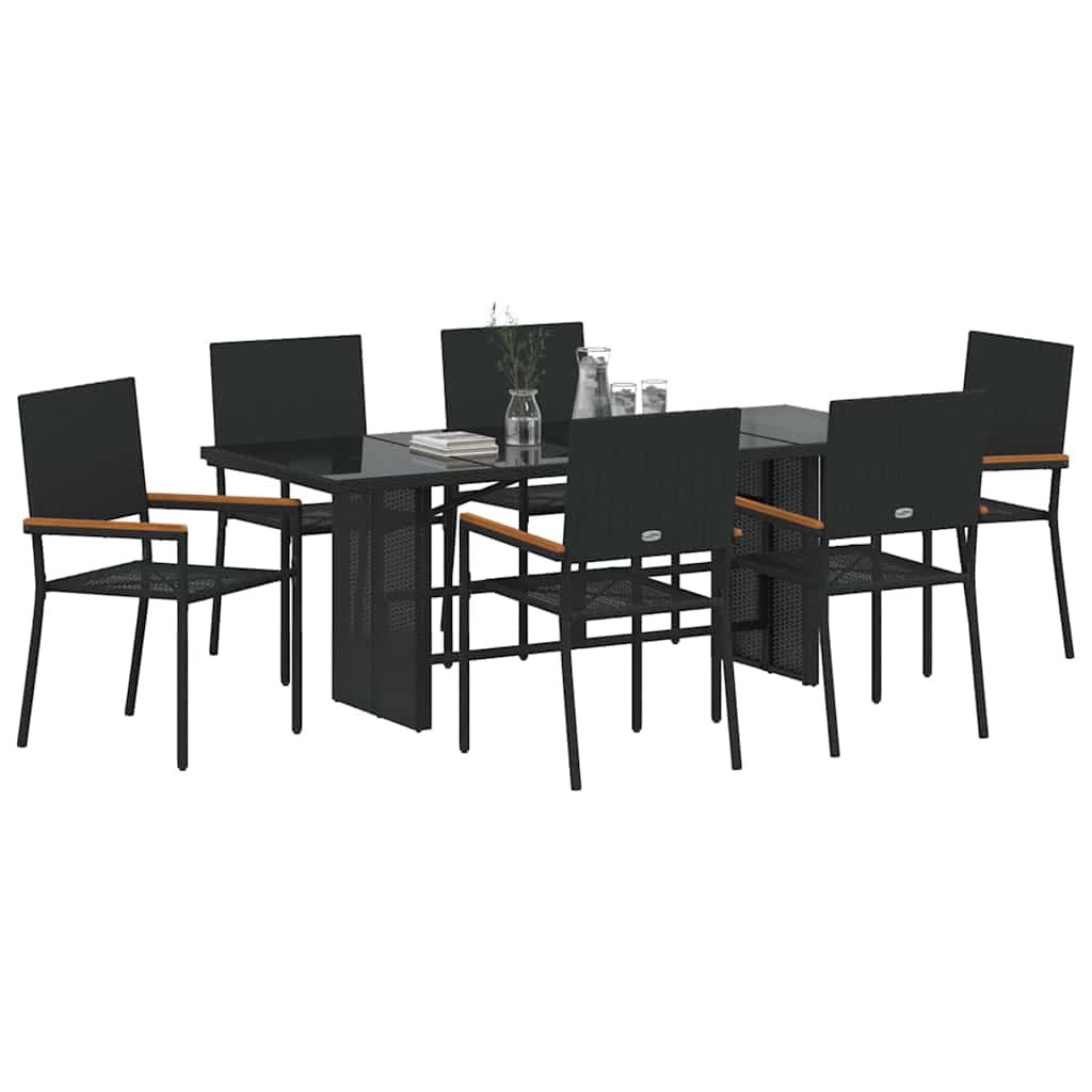 vidaXL Zestaw do jadalni w ogrodzie 7 pcs Czarny polirattan