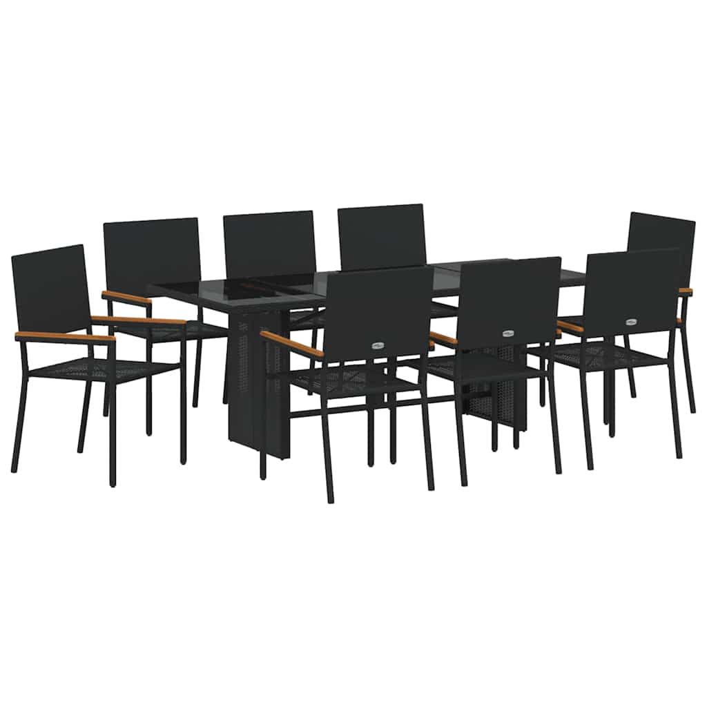 vidaXL Zestaw do jadalni w ogrodzie 9 pcs Czarny polirattan
