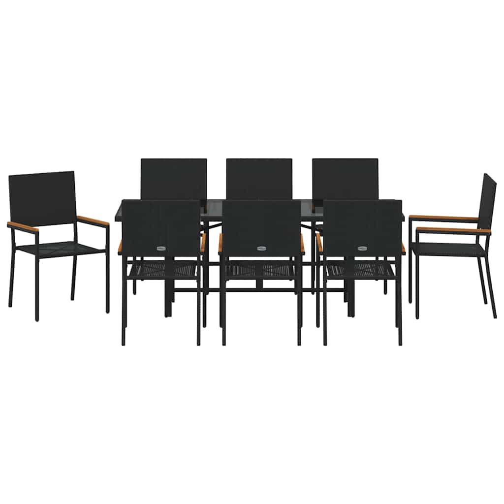 vidaXL Zestaw do jadalni w ogrodzie 9 pcs Czarny polirattan