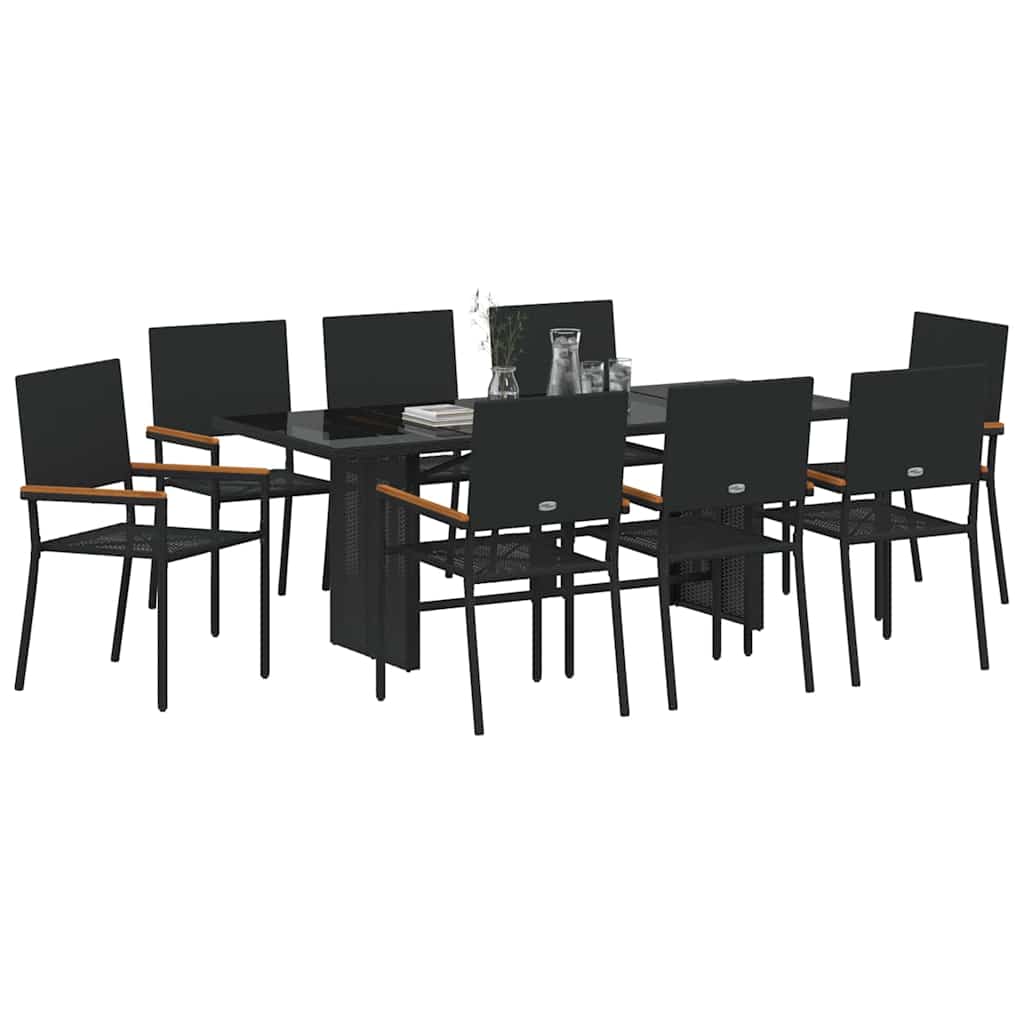vidaXL Zestaw do jadalni w ogrodzie 9 pcs Czarny polirattan