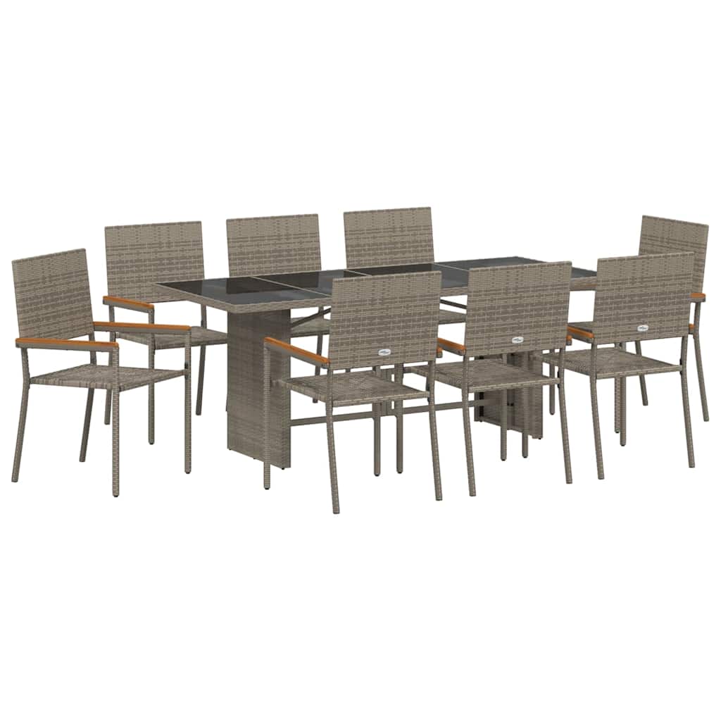 vidaXL Zestaw do jadalni w ogrodzie 9 pcs Szary polirattan