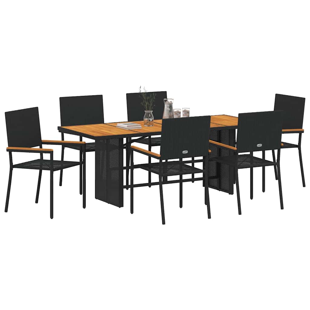 vidaXL Zestaw do jadalni w ogrodzie 7 pcs Czarny polirattan