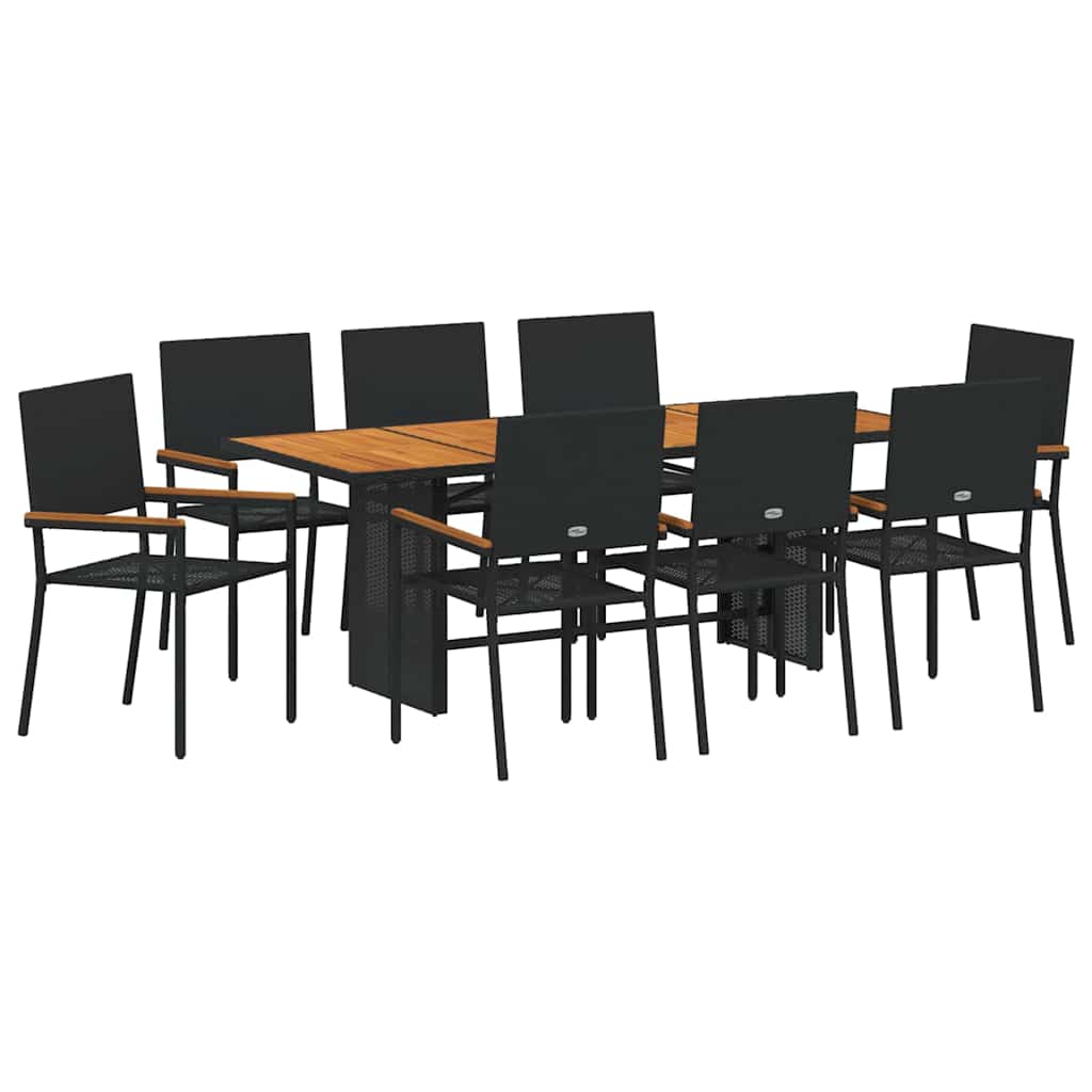 vidaXL Zestaw do jadalni w ogrodzie 9 pcs Czarny polirattan