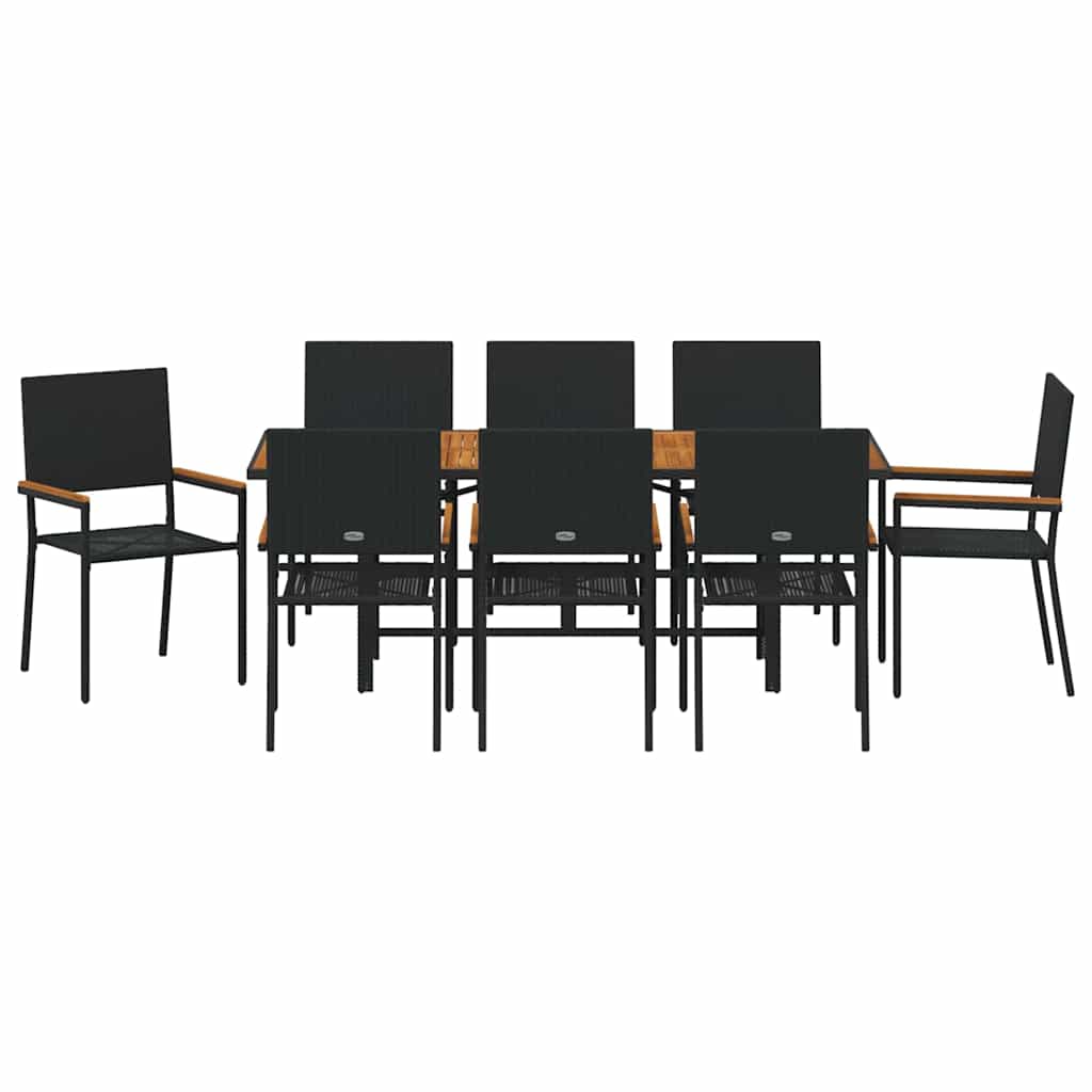 vidaXL Zestaw do jadalni w ogrodzie 9 pcs Czarny polirattan