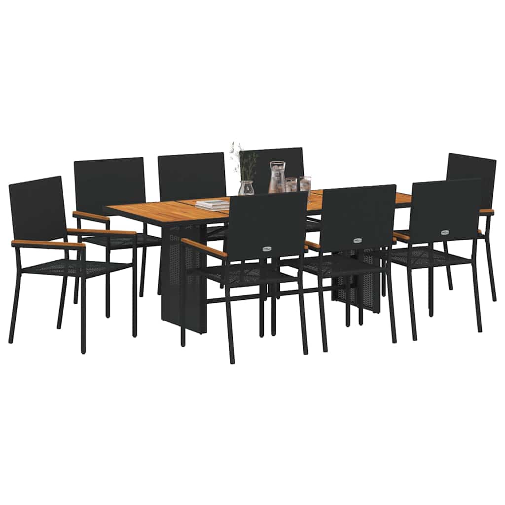 vidaXL Zestaw do jadalni w ogrodzie 9 pcs Czarny polirattan