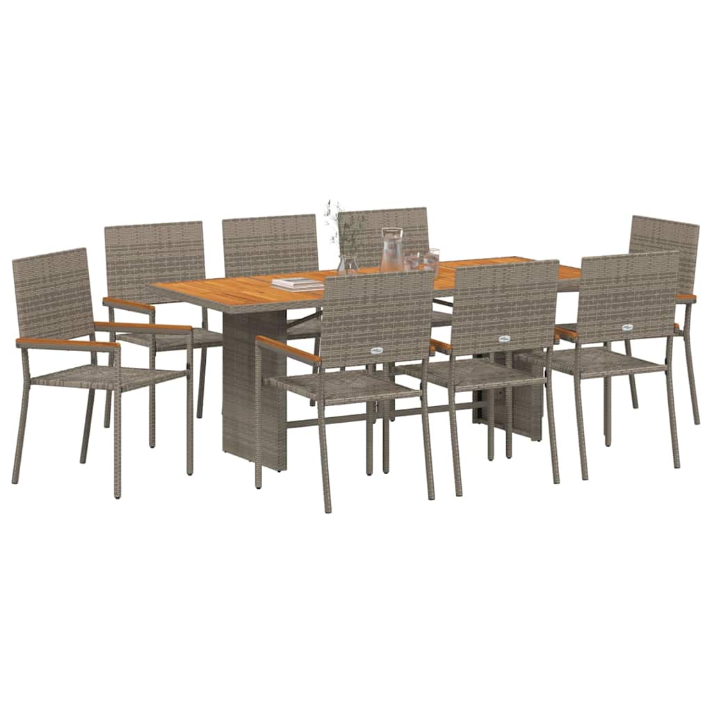 vidaXL Zestaw do jadalni w ogrodzie 9 pcs Szary polirattan