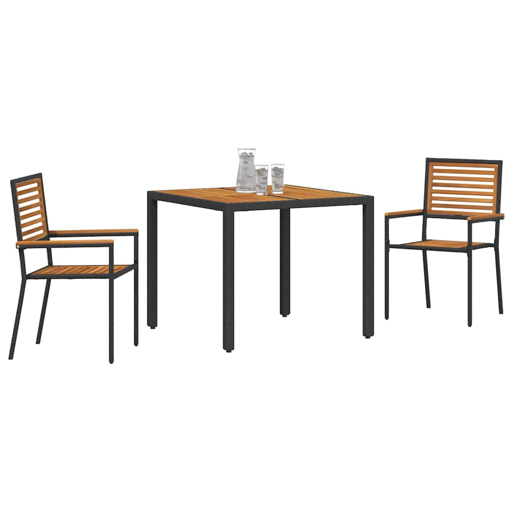 vidaXL Zestaw do jadalni w ogrodzie 3 pcs Czarny i Brązowy polirattan
