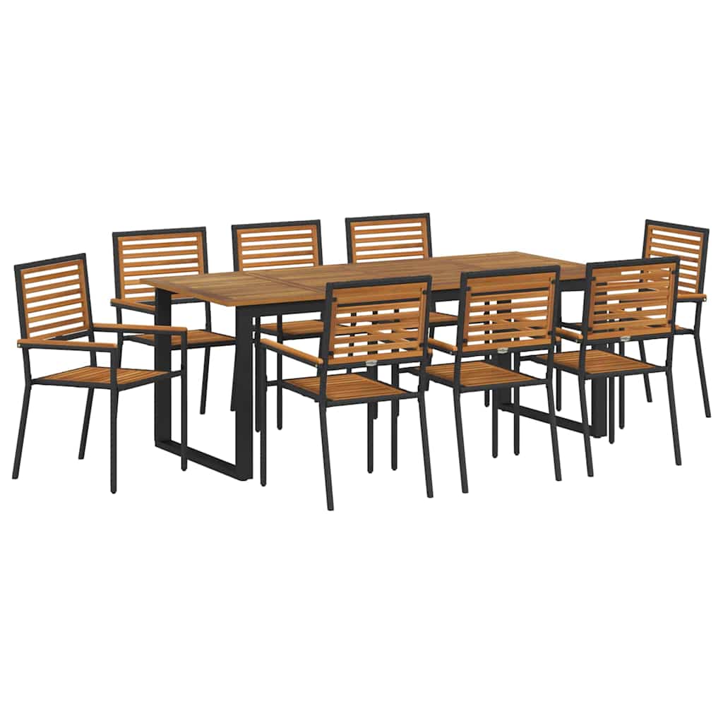 vidaXL Zestaw do jadalni w ogrodzie 9 pcs Czarny Lite Drewno Akacji