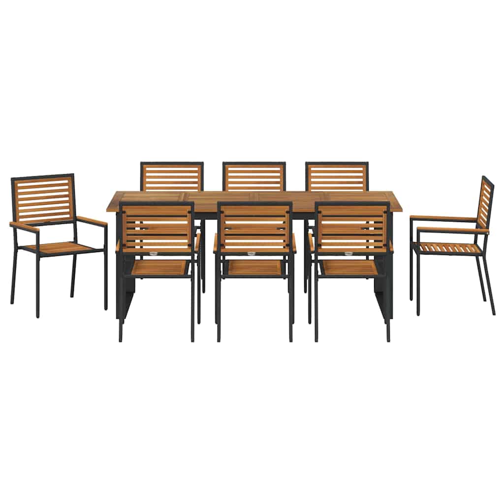 vidaXL Zestaw do jadalni w ogrodzie 9 pcs Czarny Lite Drewno Akacji
