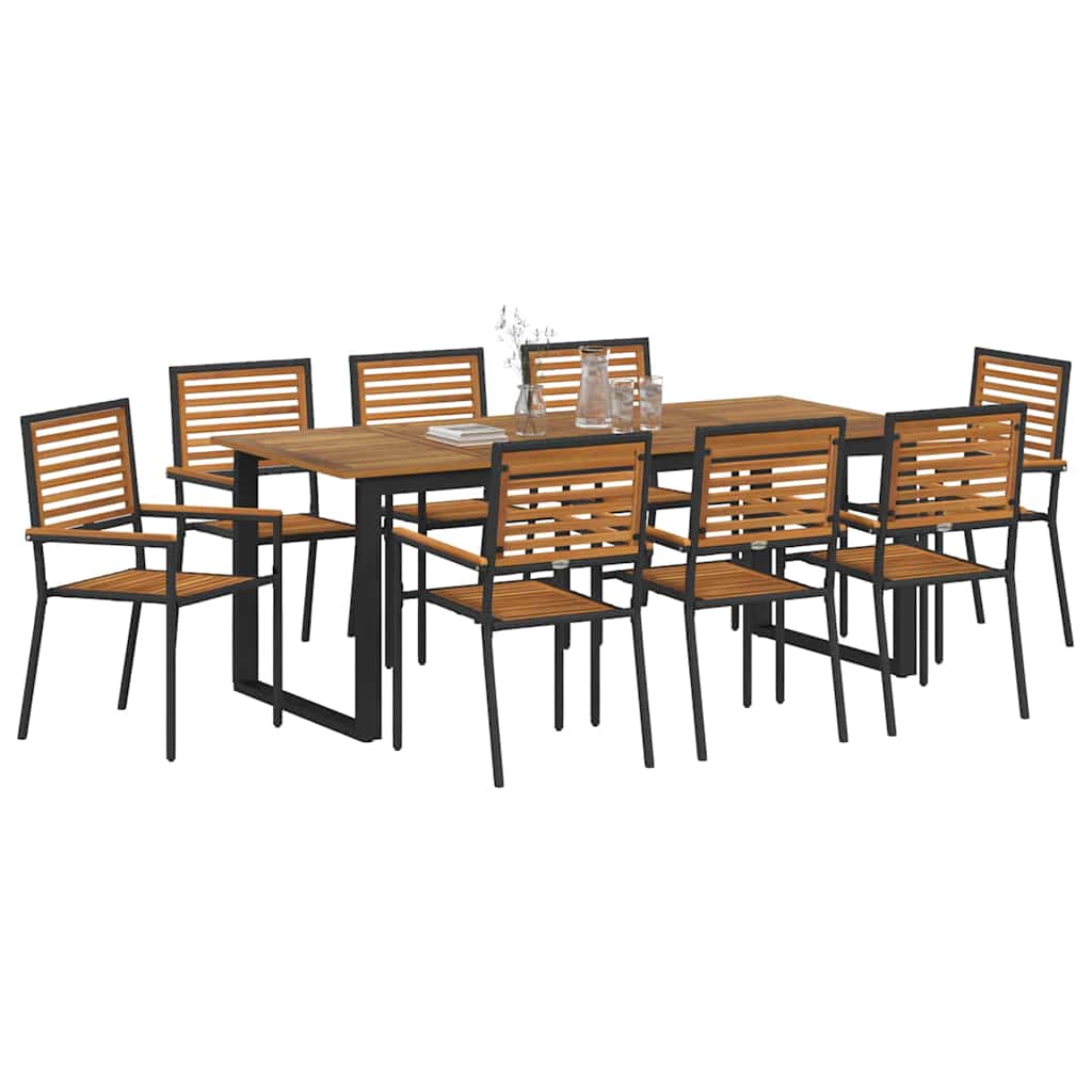 vidaXL Zestaw do jadalni w ogrodzie 9 pcs Czarny Lite Drewno Akacji