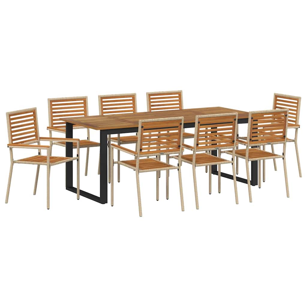 vidaXL Zestaw do jadalni w ogrodzie 9 pcs Beżowy Lite Drewno Akacji