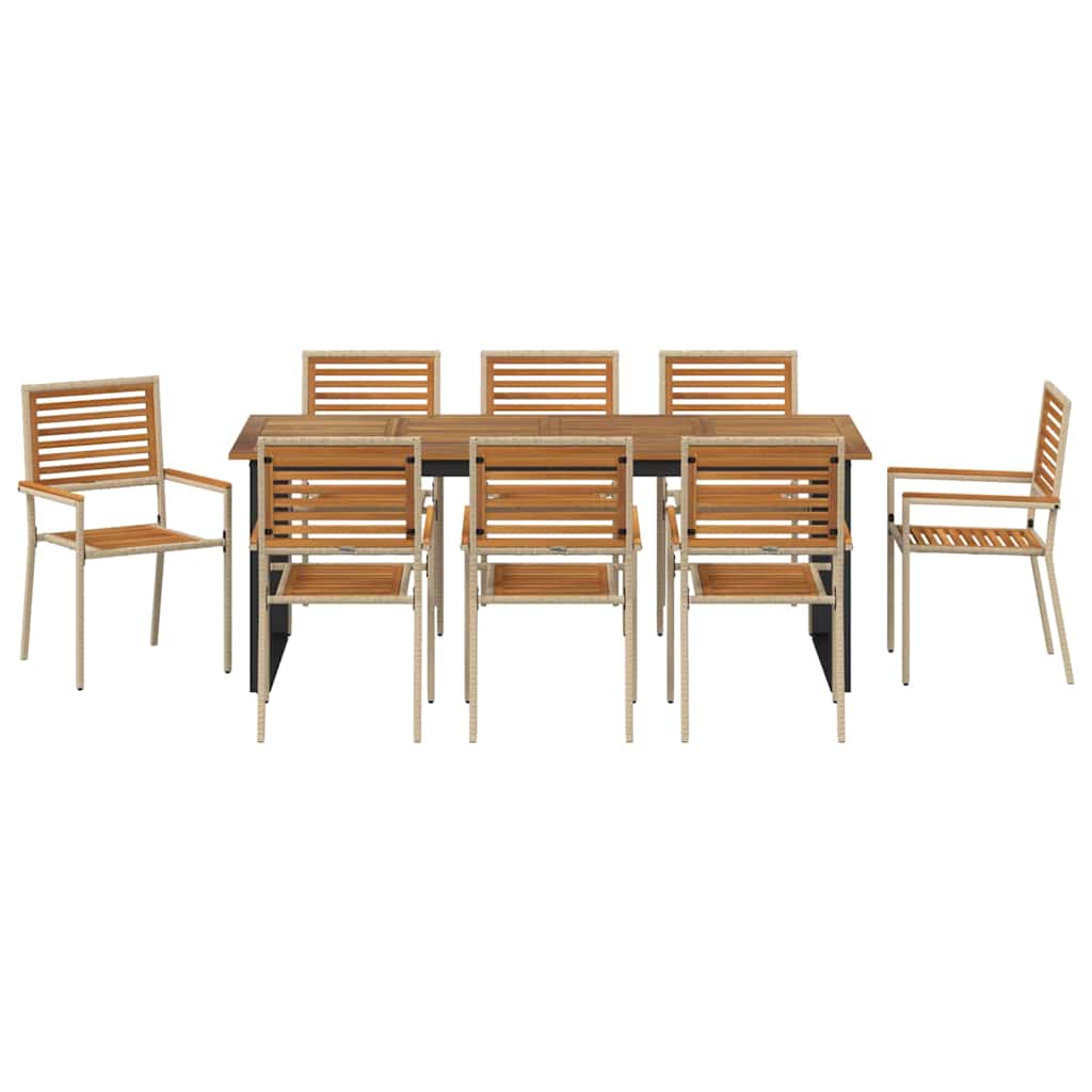 vidaXL Zestaw do jadalni w ogrodzie 9 pcs Beżowy Lite Drewno Akacji