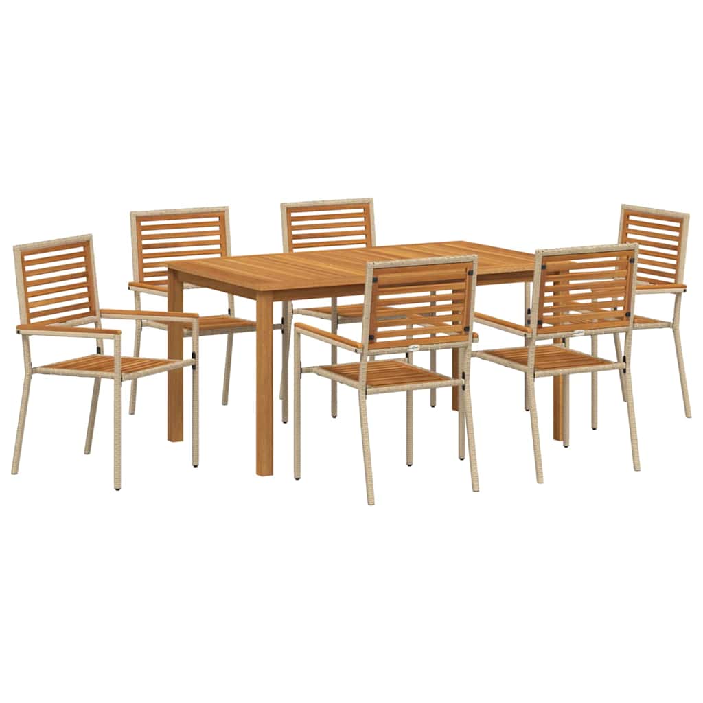 vidaXL Zestaw do jadalni w ogrodzie 7 pcs Beżowy Lite Drewno Akacji