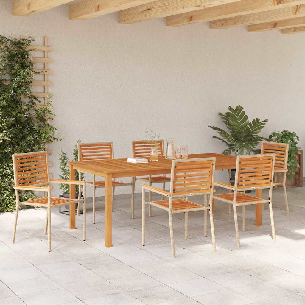 vidaXL Zestaw do jadalni w ogrodzie 7 pcs Beżowy Lite Drewno Akacji