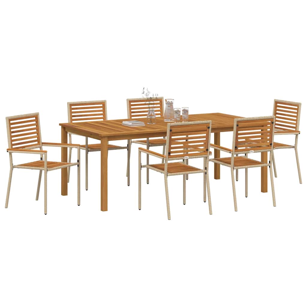 vidaXL Zestaw do jadalni w ogrodzie 7 pcs Beżowy Lite Drewno Akacji