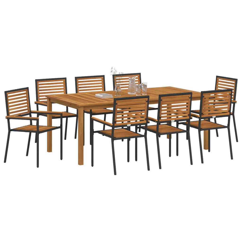 vidaXL Zestaw do jadalni w ogrodzie 9 pcs Czarny Lite Drewno Akacji