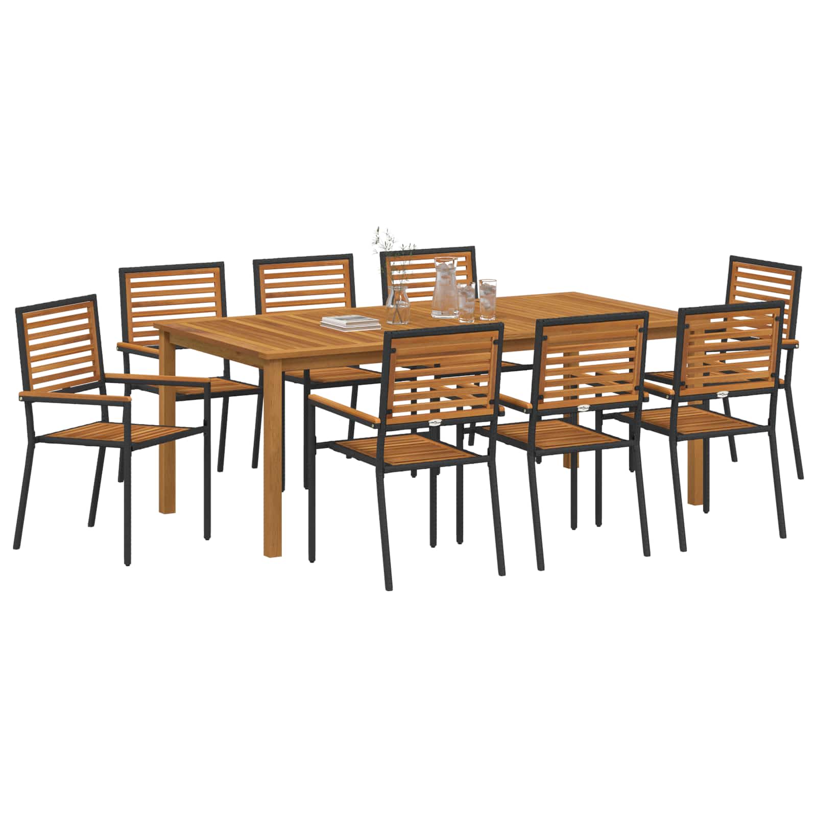 vidaXL Zestaw do jadalni w ogrodzie 9 pcs Czarny Lite Drewno Akacji
