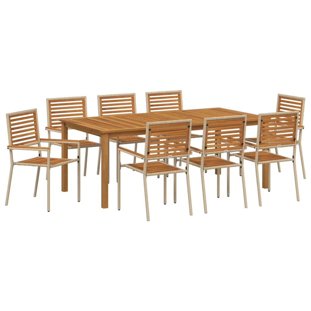 vidaXL Zestaw do jadalni w ogrodzie 9 pcs Beżowy Lite Drewno Akacji