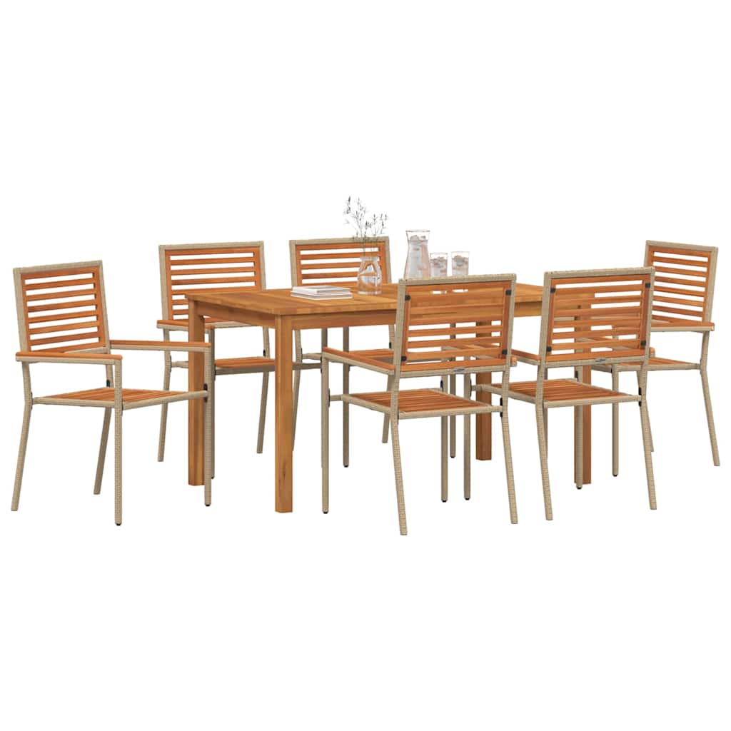 vidaXL Zestaw do jadalni w ogrodzie 7 pcs Beżowy Lite Drewno Akacji