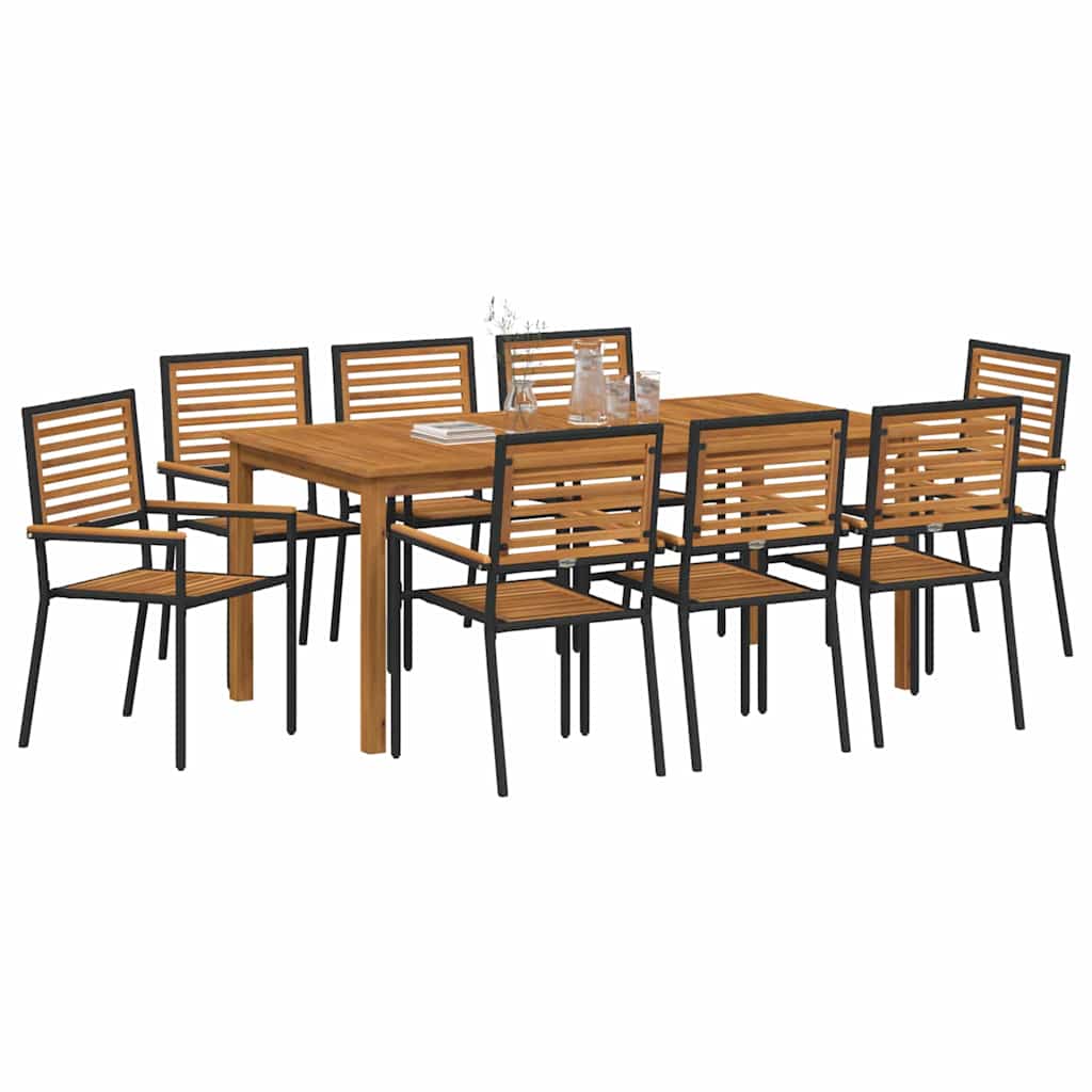 vidaXL Zestaw do jadalni w ogrodzie 9 pcs Czarny Lite Drewno Akacji