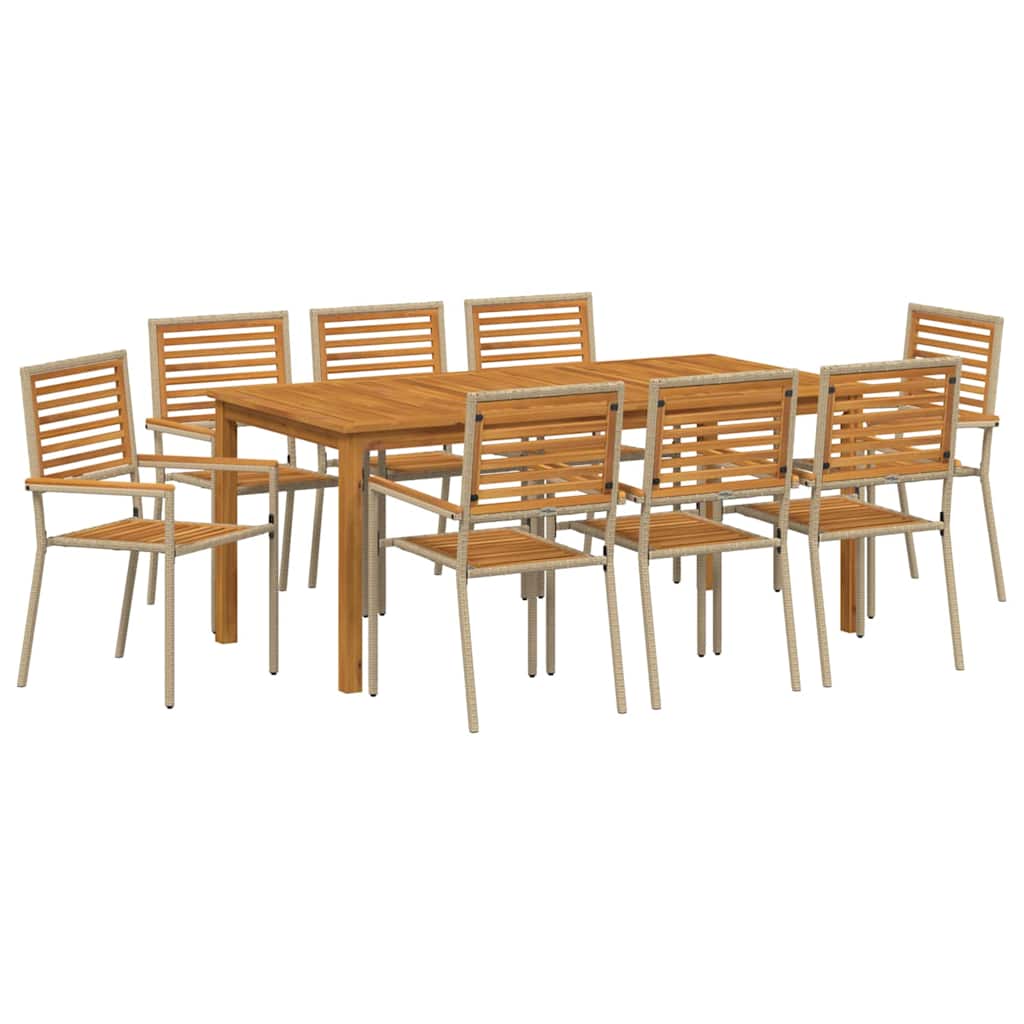 vidaXL Zestaw do jadalni w ogrodzie 9 pcs Beżowy Lite Drewno Akacji