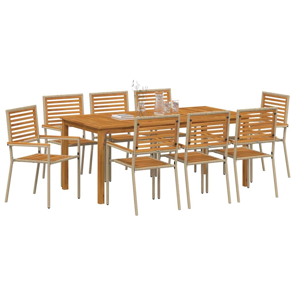 vidaXL Zestaw do jadalni w ogrodzie 9 pcs Beżowy Lite Drewno Akacji