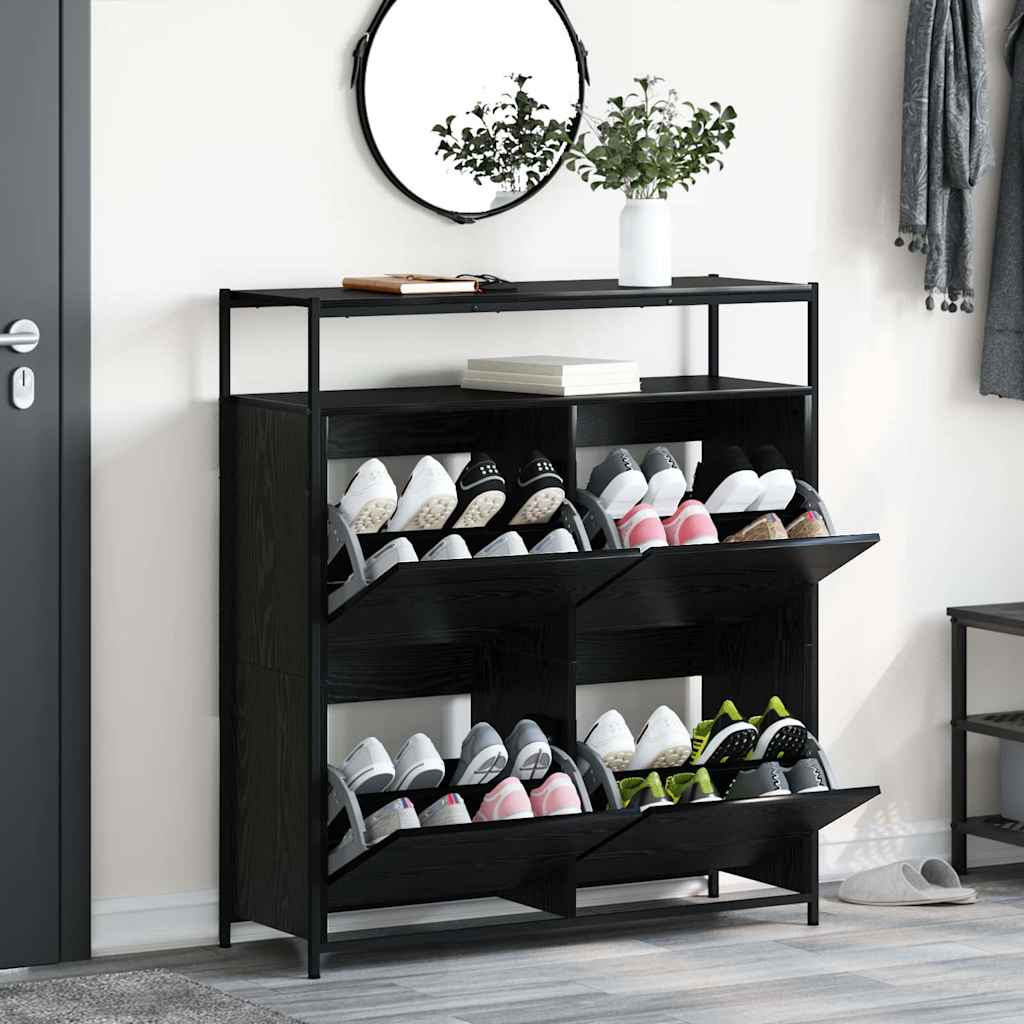 vidaXL Szafka na buty z półką z drzwiami Czarny Dąb 100 x 34 x 112 cm