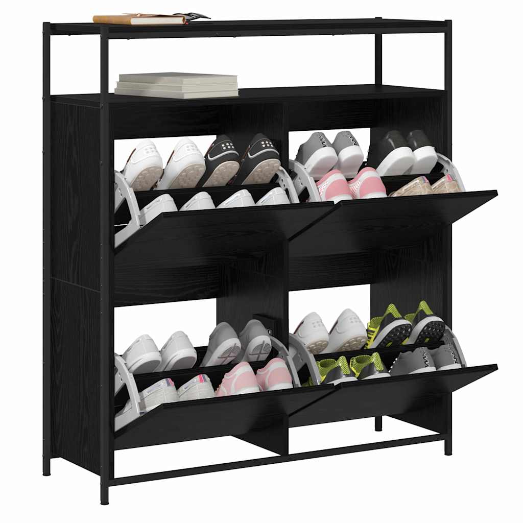 vidaXL Szafka na buty z półką z drzwiami Czarny Dąb 100 x 34 x 112 cm