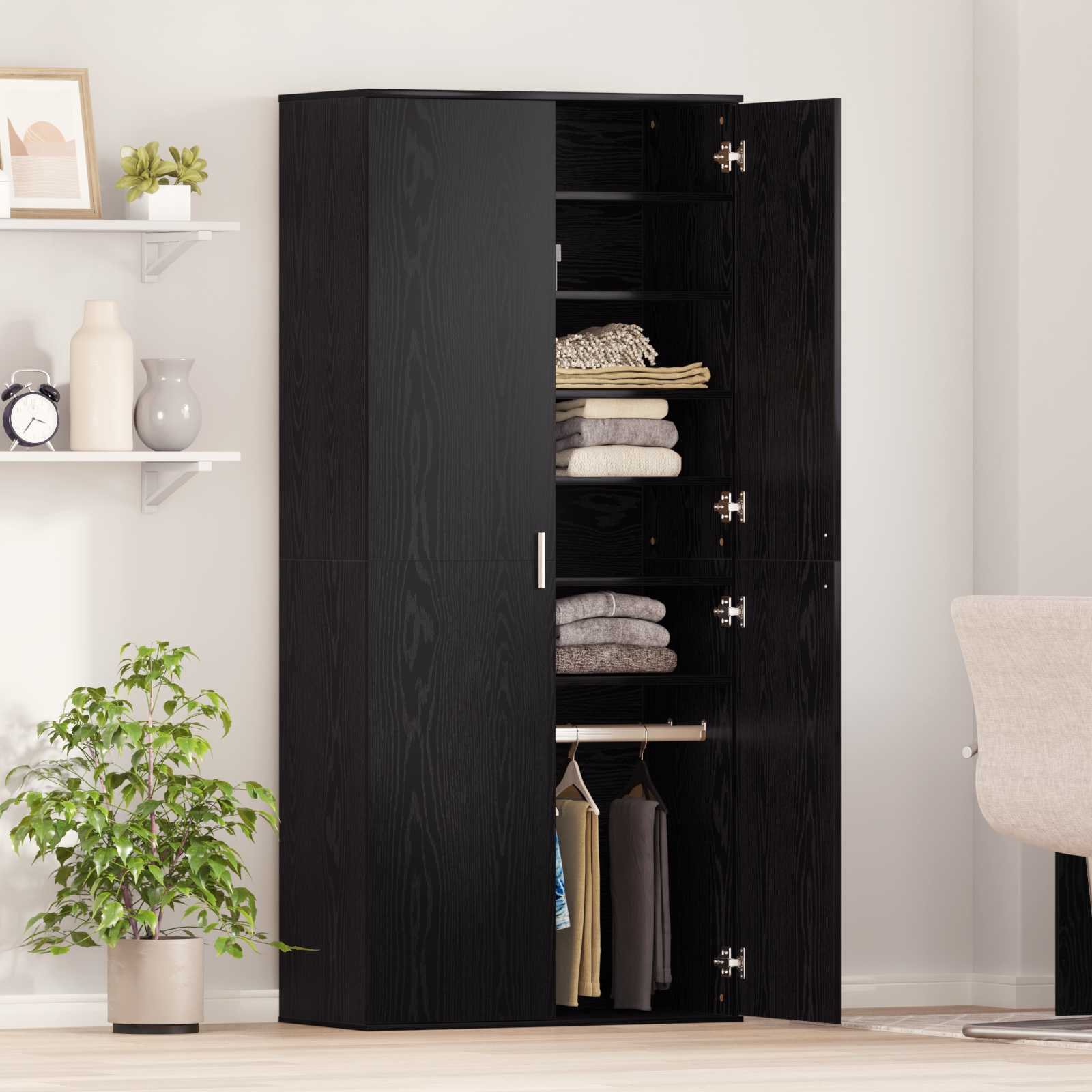vidaXL Bufet Czarny dąb 80 x 39 x 178 cm Materiał drewnopochodny