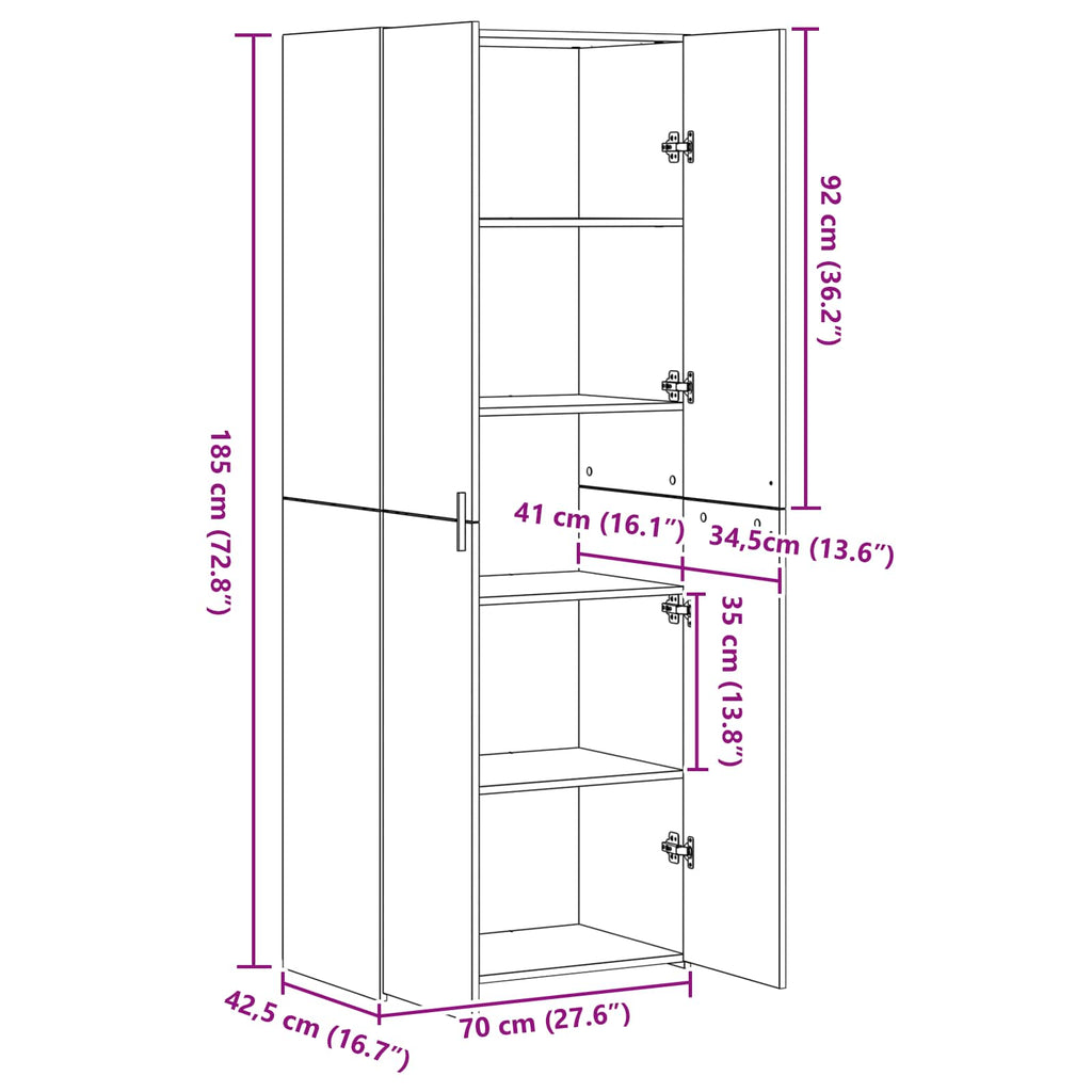 vidaXL Highboard 2 pcs Dąb rzemieślniczy 70 x 42,5 x 185 cm