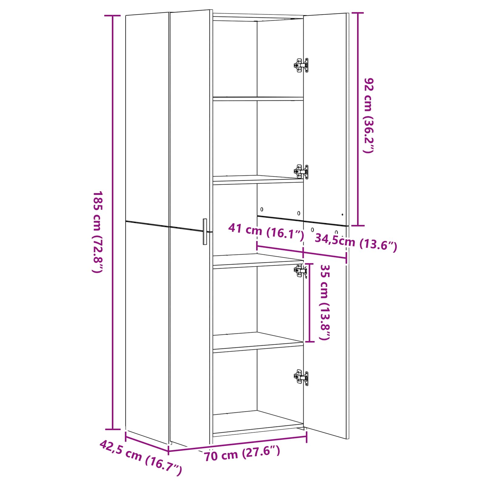 vidaXL Highboard 2 pcs Dąb rzemieślniczy 70 x 42,5 x 185 cm