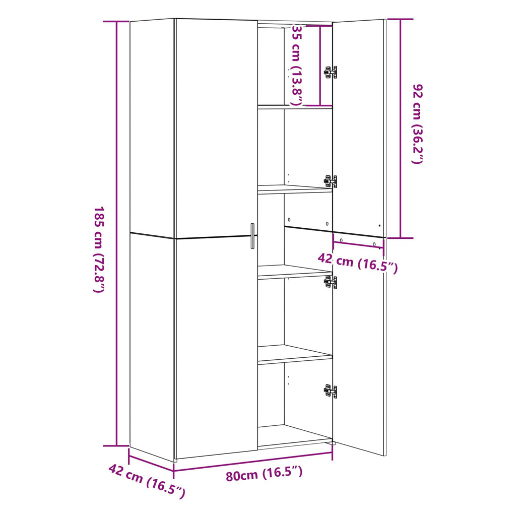 vidaXL Highboard Czarny Dąb 80 x 42 x 185 cm