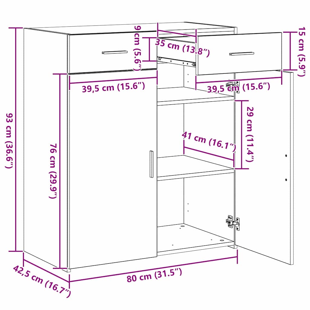 vidaXL Szafka do przechowywania Czarny dąb 80 x 42,5 x 93,5 cm