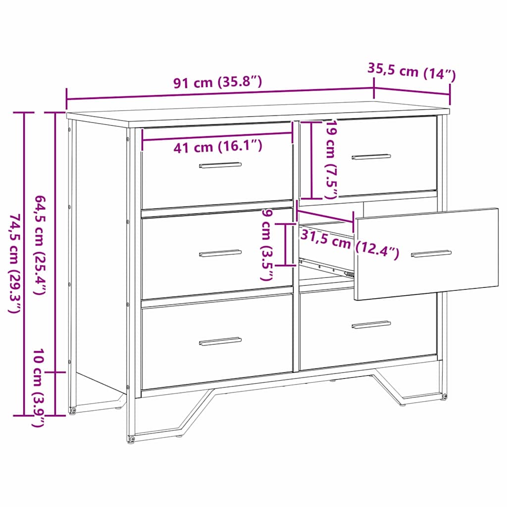 vidaXL Komoda z szufladami 2 pcs Stare drewno 91 x 35,5 x 74,5 cm