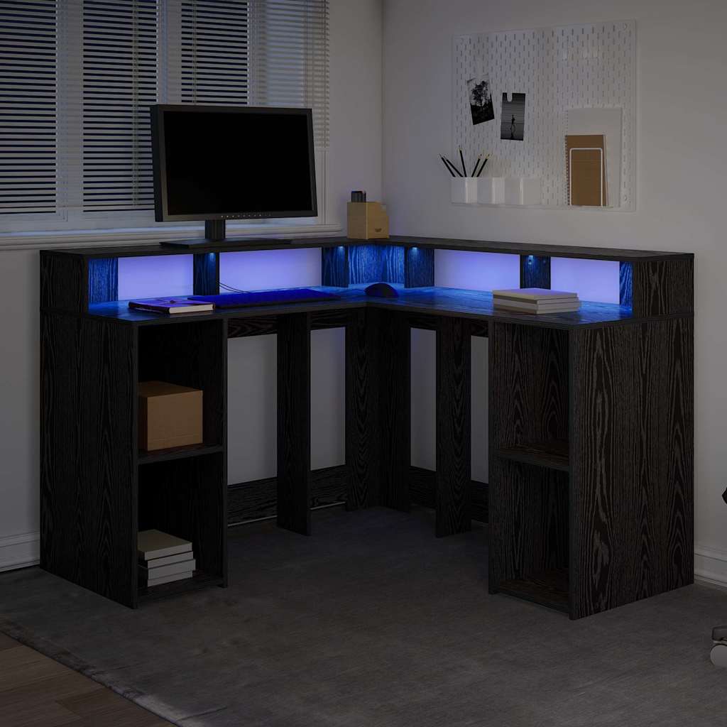 vidaXL Biurko Czarny Dąb 130 x 130 x 91 cm Materiał drewnopochodny