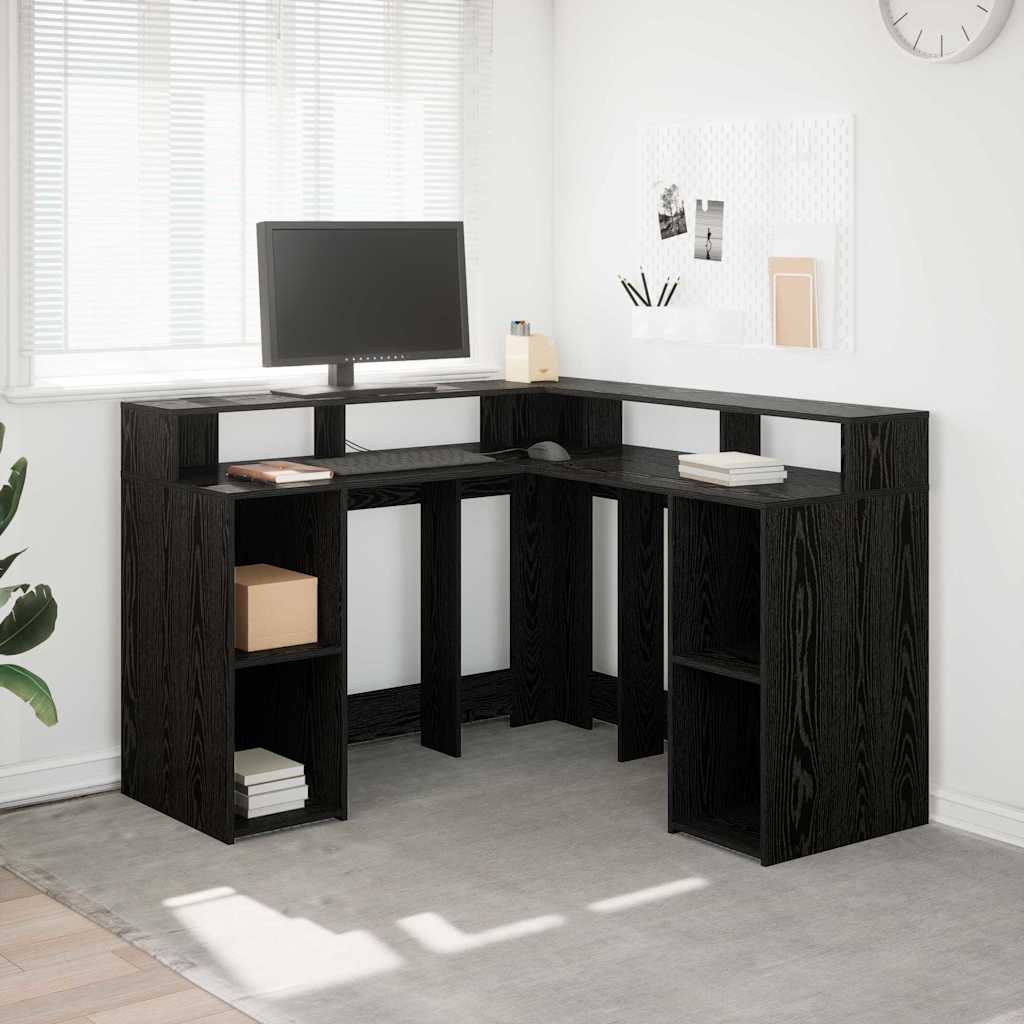 vidaXL Biurko Czarny Dąb 130 x 130 x 91 cm Materiał drewnopochodny