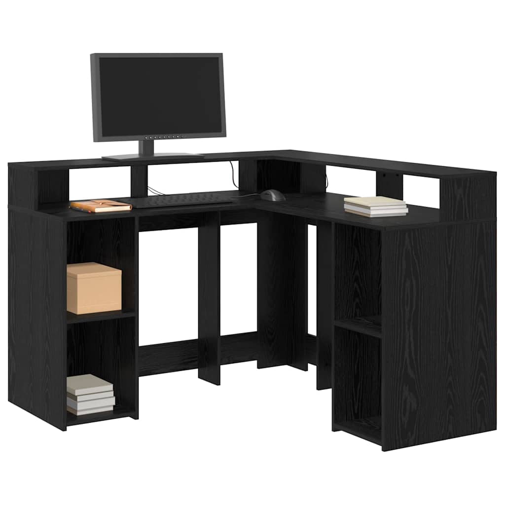 vidaXL Biurko Czarny Dąb 130 x 130 x 91 cm Materiał drewnopochodny