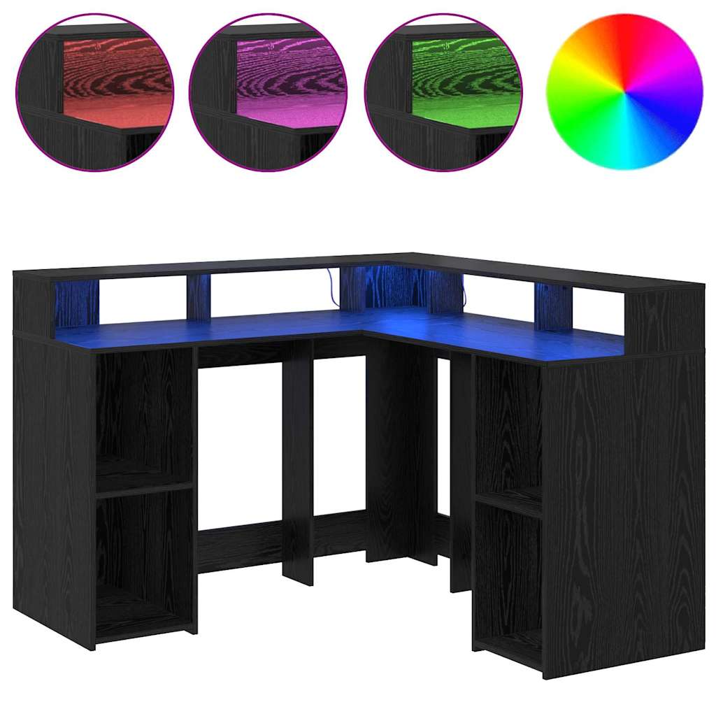 vidaXL Biurko Czarny Dąb 130 x 130 x 91 cm Materiał drewnopochodny
