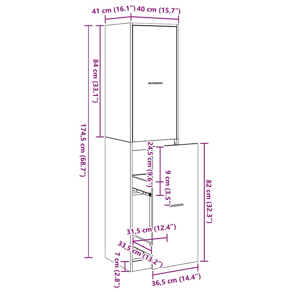 vidaXL Szafka apteczna Czarny dąb 40 x 41 x 174.5 cm