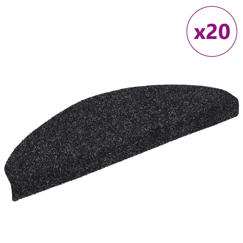 vidaXL Maty na schody samoprzylepne 20 szt. 65x21x4 cm czarne półokrągłe duże