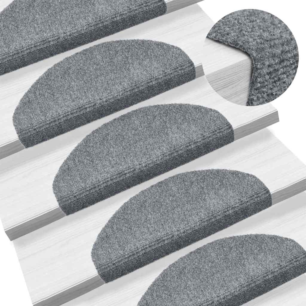 vidaXL Maty na schody samoprzylepne 20 szt. 65x21x4 cm Jasnoszary półokrągły duży