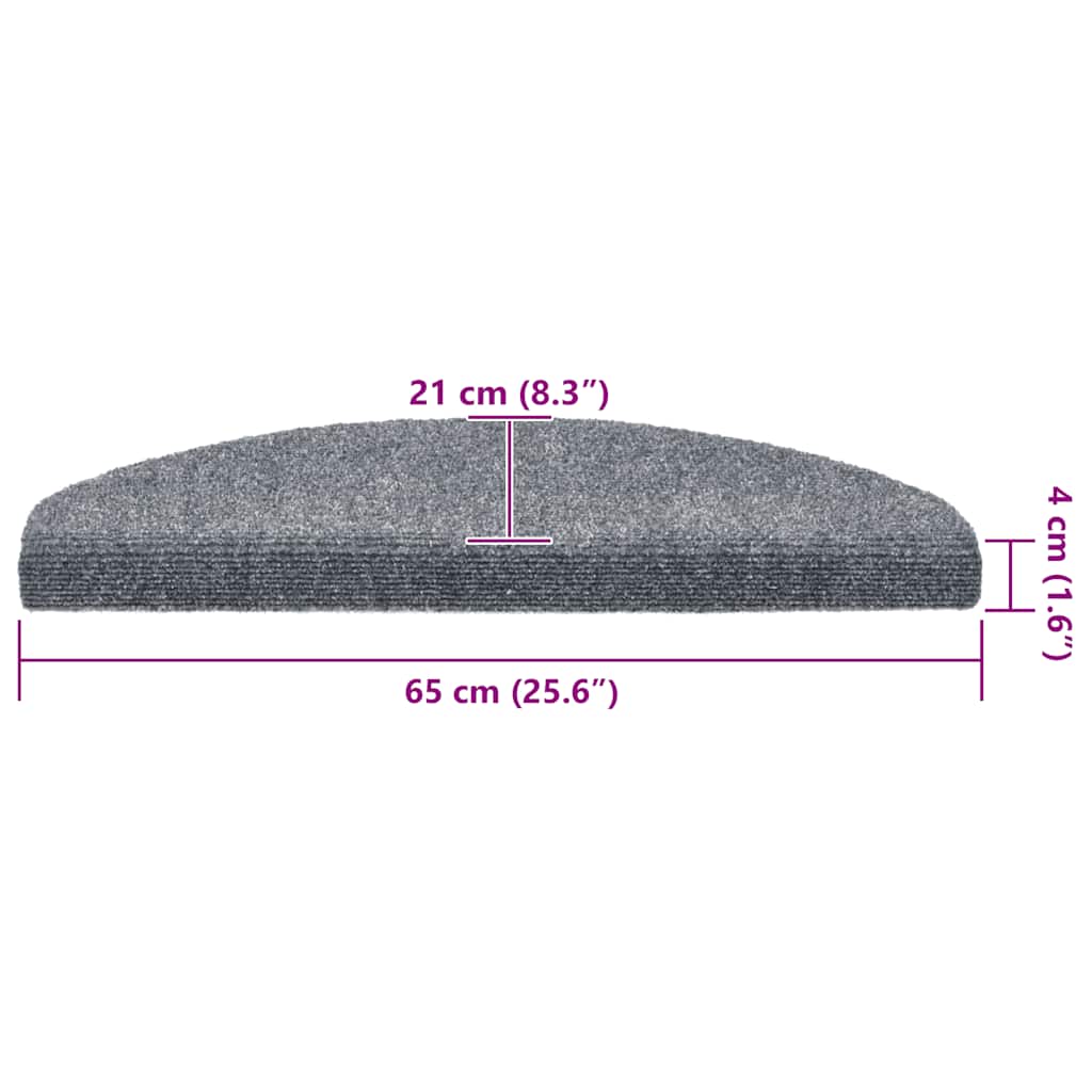 vidaXL Maty na schody samoprzylepne 20 szt. 65x21x4 cm Jasnoszary półokrągły duży